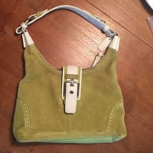 COACH RARE Lime Green suede and White Leather Bag